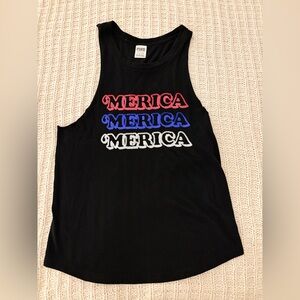 VS PINK • Super Soft Racerback Tank • Black w/ Red/White/Blue • Small • EUC ❣️